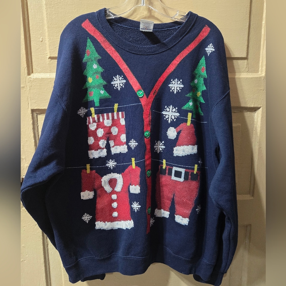Jerzees Vintage Ugly Christmas Sweater Print Pullover Graphic Sweatshirt